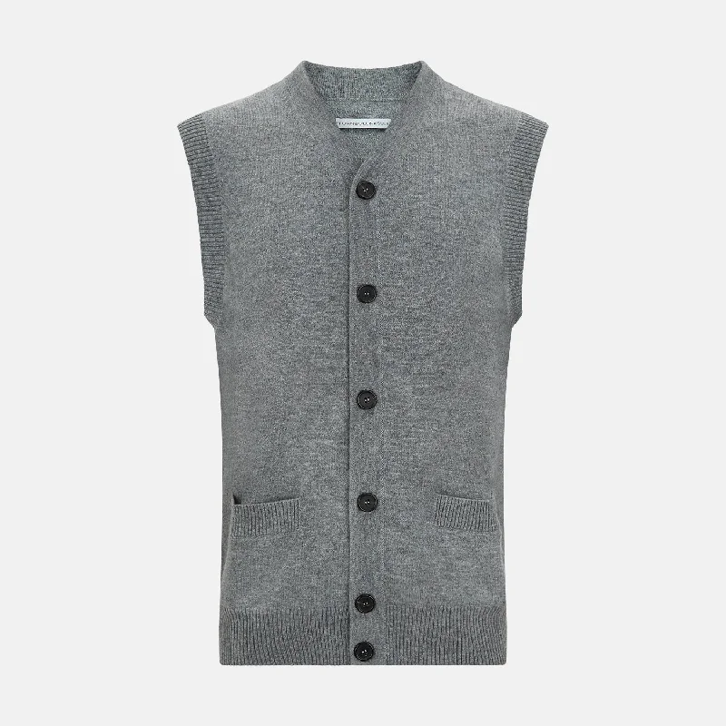 Ash Grey V-neck Sleeveless Cardigan