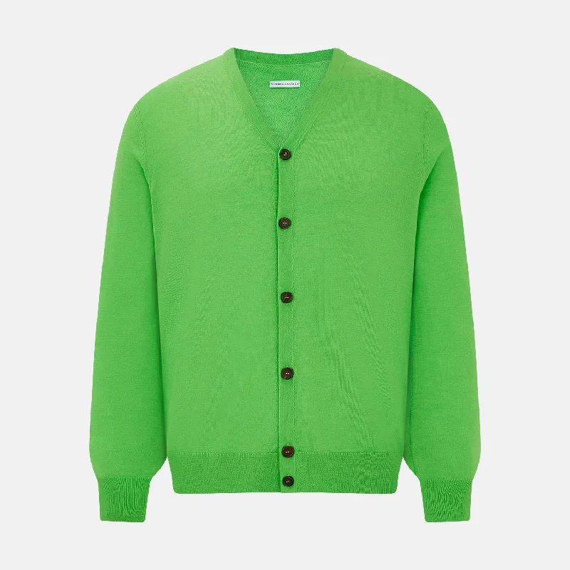 Lime Green Fine Merino V-Neck Cardigan