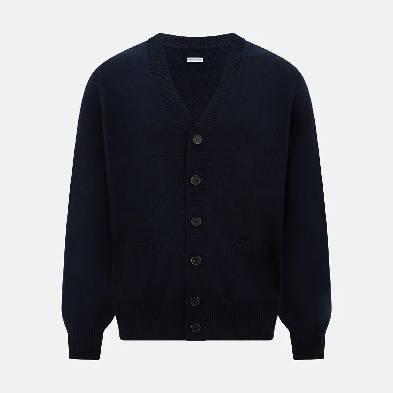 Navy V-Neck Cashmere Cardigan