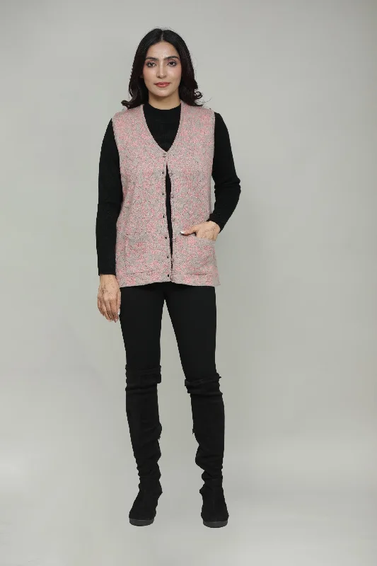 V-Neck Sleeveless Woolen Cardigan for Women