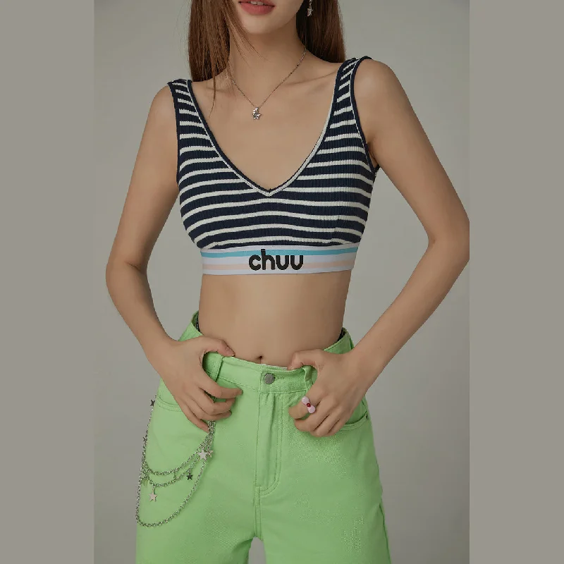 VNeckTopEclipseStriped Color Banding V Neck Bra Top