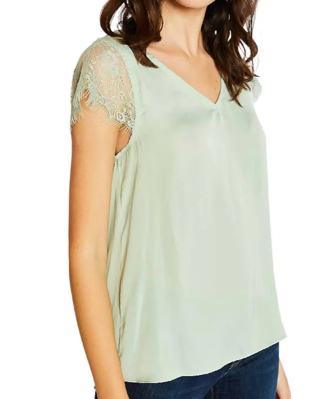 VNeckTopValleyLace V Neck Top In Minto Neo