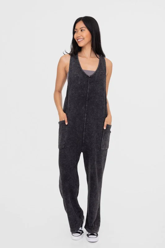 VNeckTopFusionMono B Mineral-Washed V Neck Overalls with Pockets