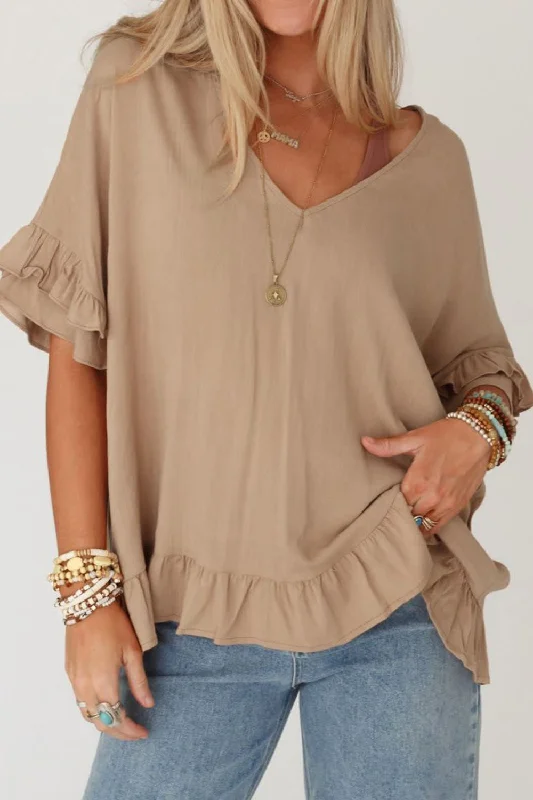 VNeckTopRidgeHazel Blues® |  Ruffled V-Neck Half Sleeve Blouse