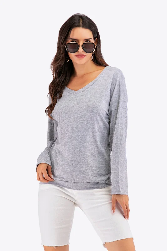 VNeckTopSpartanHazel Blues® |  V-Neck Drop Shoulder Open Back Sweatshirt