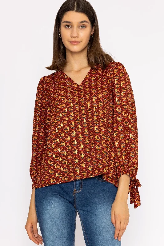 VNeckTopCentaurV Neck Tie Sleeve Top in Multi Print