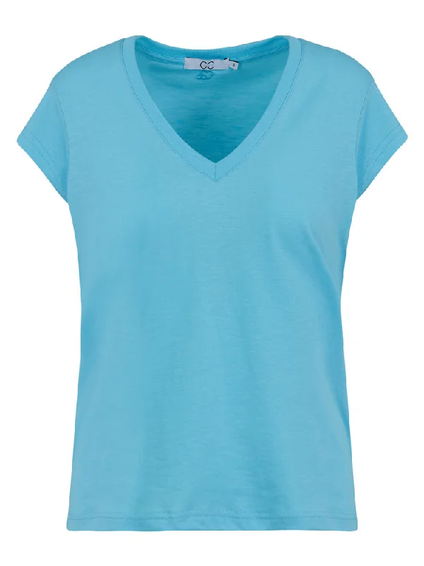 VNeckTopChimeraCC Heart Basic V-Neck T-Shirt Aqua Blue