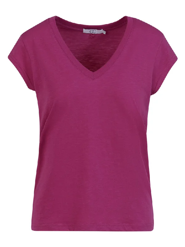 VNeckTopSphinxCC Heart Basic V-Neck T-Shirt Berry