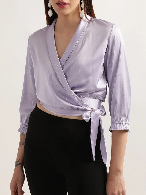 VNeckTopGeoElle Women Lilac Solid V Neck Top