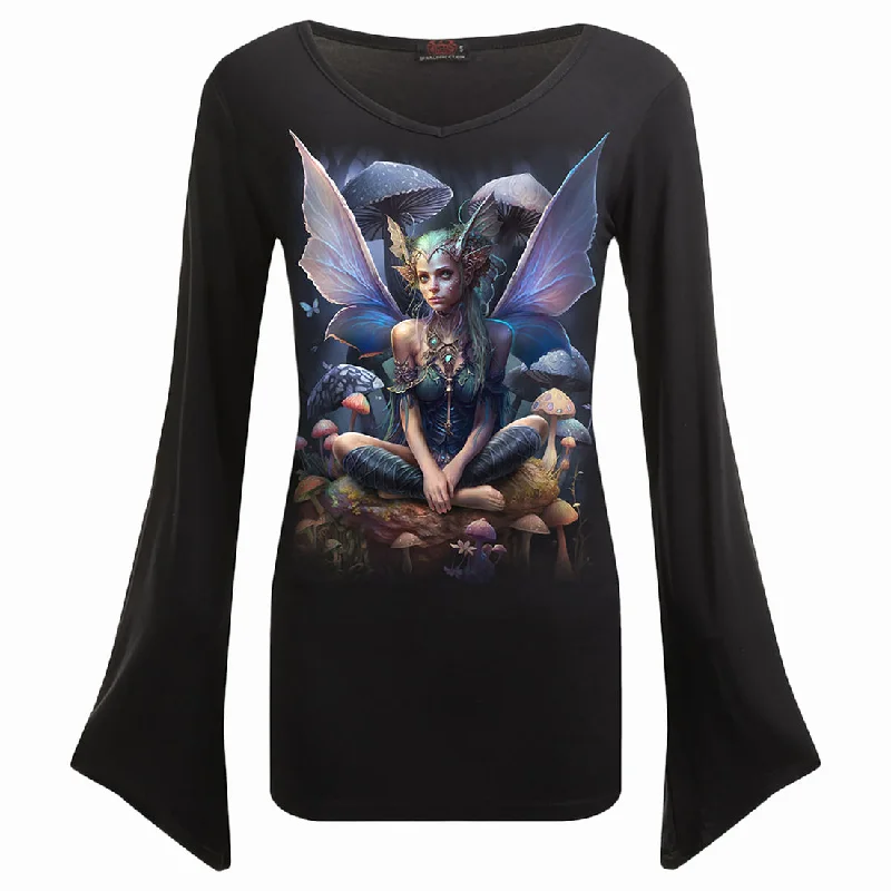 VNeckTopRiseMagical - V Neck Goth Sleeve Top Black