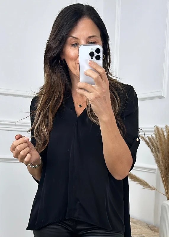 VNeckTopNebulaRoisin Black V Neck Blouse