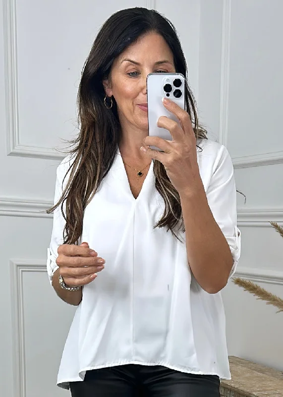 VNeckTopFusionRoisin White V Neck Blouse