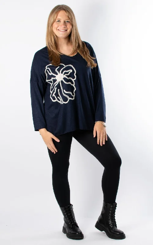 VNeckTopNovaSide Flower V-Neck | Navy