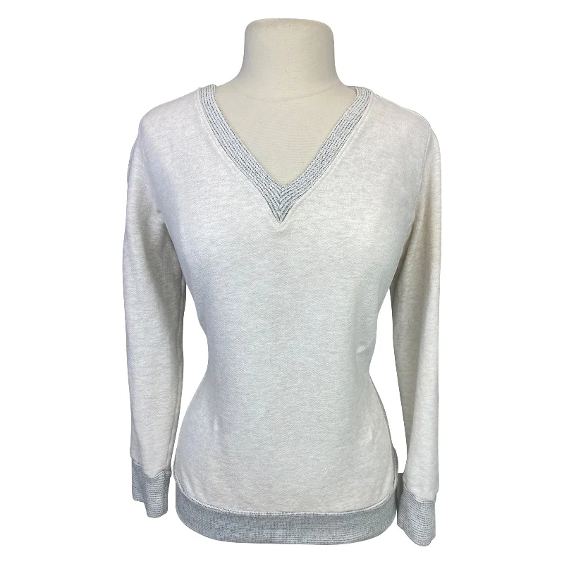 VNeckTopAmberTwo Bits Equestrian 'The Herringbone II' V-Neck in Oatmeal - Women's 00 (XS)