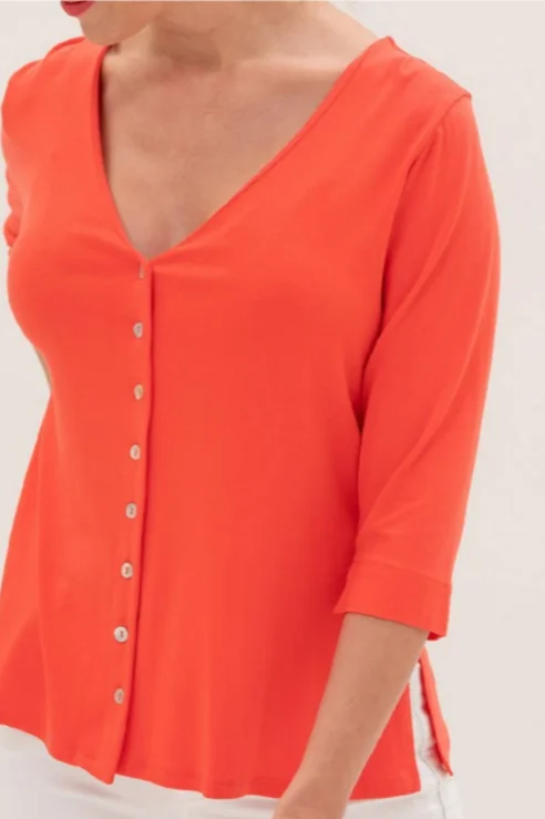 VNeckTopPhoenixCoral 3/4 Sleeve, V-Neck Top