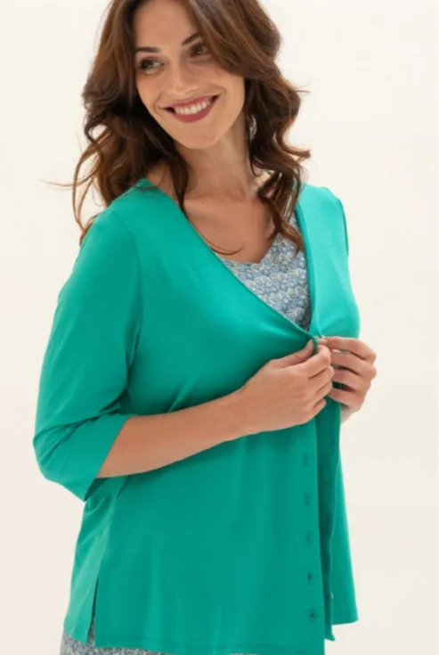 VNeckTopIronTeal 3/4 Sleeve, V-Neck Top