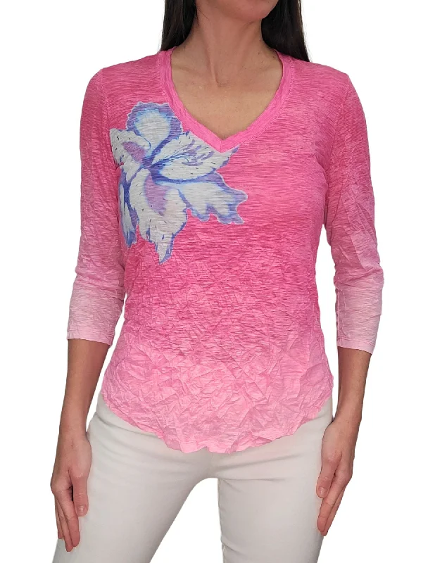 VNeckTopGalaxyDavid Cline 3/4 Sleeve V-Neck Top with Stones - Peony