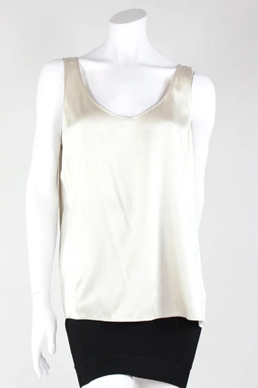 VNeckTopSpartanEileen Fisher Satin Sleeveless Cream V-Neck Camisole Size Large