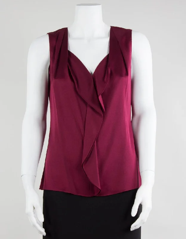 VNeckTopKrakenElie Tahari Sleeveless V-Neck Blouse With Front Ruffles Size Small