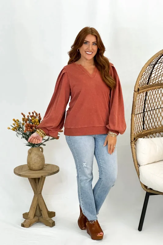 VNeckTopVikingCopper Puff Sleeve V-Neck Sweatshirt