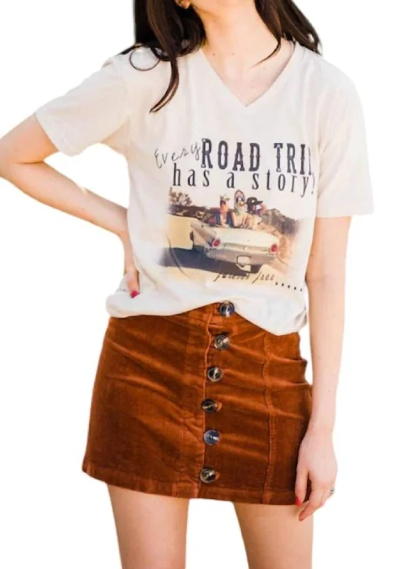 VNeckTopZenRoad Trip V Neck Tee In Beige