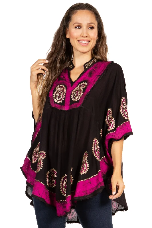 VNeckTopDriftSakkas  Amori V-Neck Embroidery Poncho Top / Cover Up