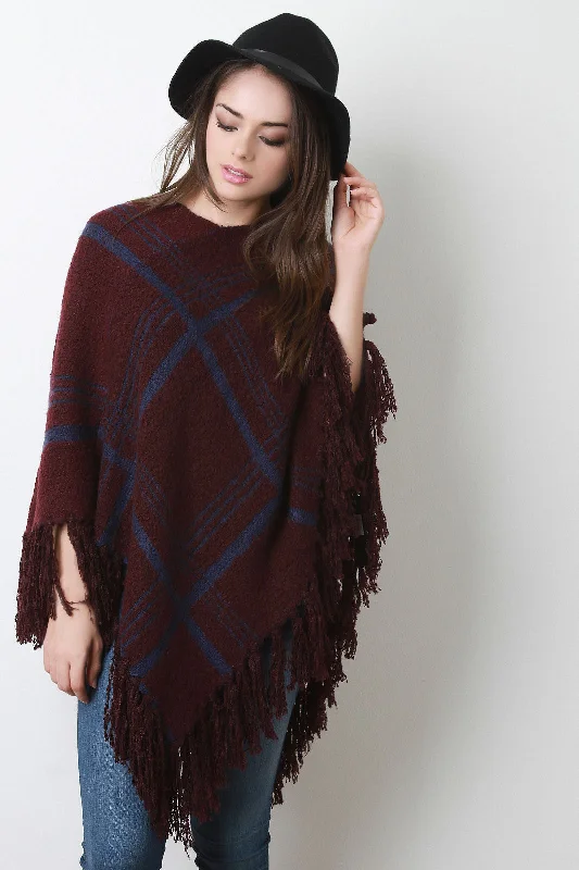 VNeckTopDiamondLarge Grid V-Neck Poncho