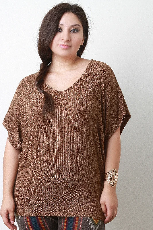 VNeckTopSilverRibbed Knit V-Neck Top