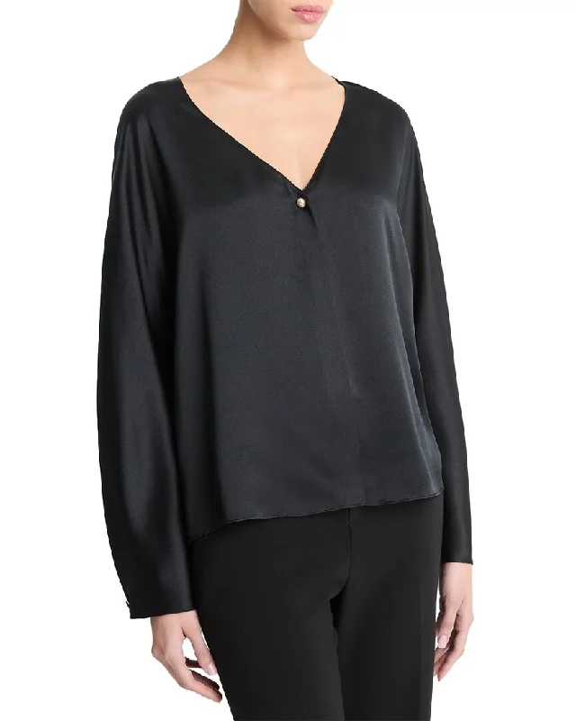 VNeckTopOasisVince V-Neck Pearl Silk Blouse