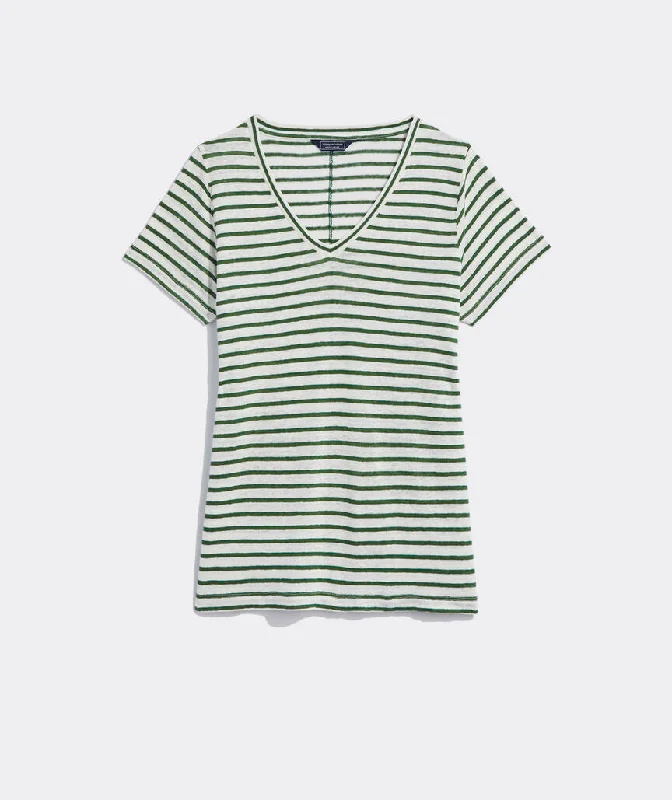 VNeckTopPrimeVineyard Vines Women's Linen V-Neck Tee - DV Stripe - Cypress