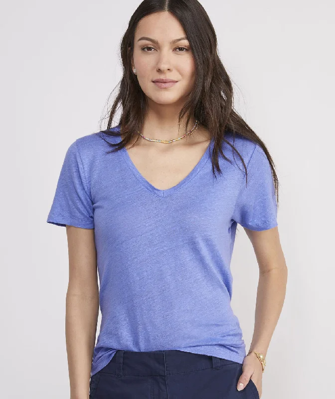 VNeckTopRiseVineyard Vines Women's Linen V-Neck Tee- Vineyard Violet