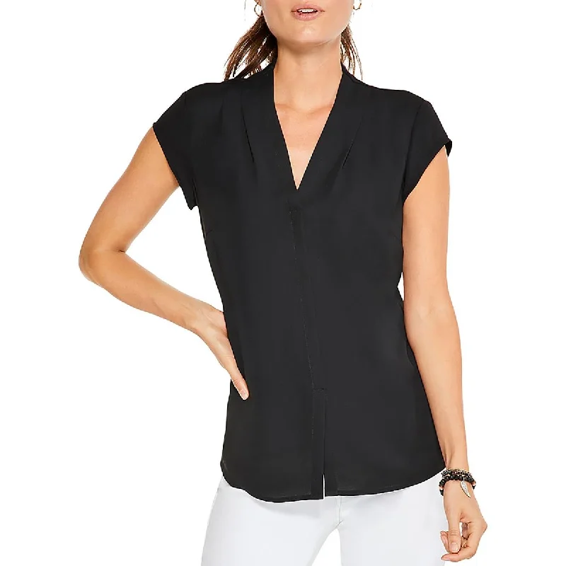 VNeckTopAmberWomens V Neck Cap Sleeve Blouse