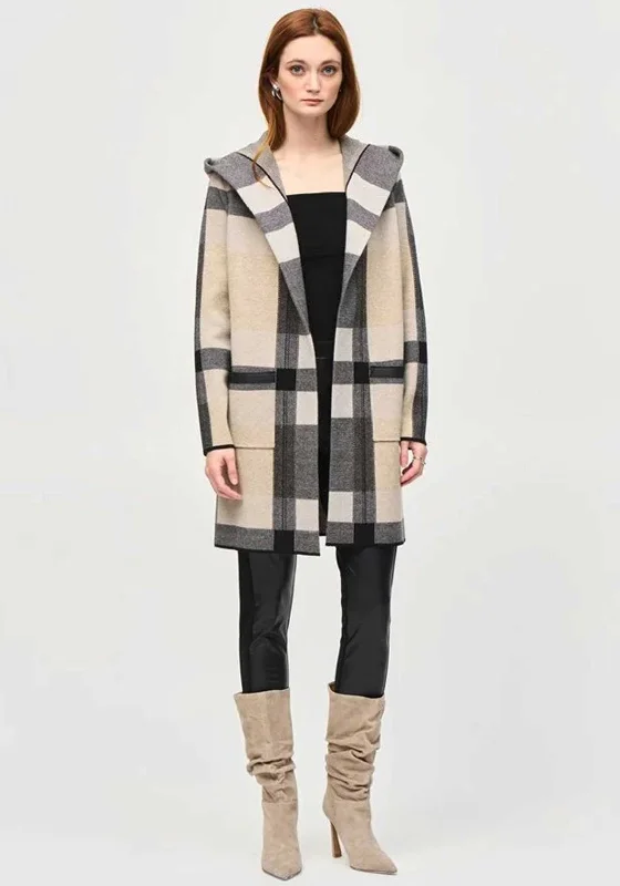 Joseph Ribkoff Check Print Hooded Cardigan, Beige and Grey