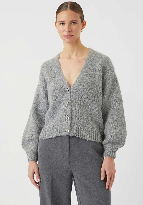 Y.A.S Vigga Alpaca Wool V Neck Cardigan, Grey