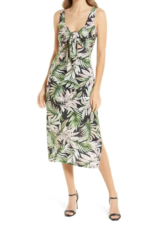 Sari DressSam Edelman V-Neck Tie Front Zipper Back Slit Side Multi Print Dress