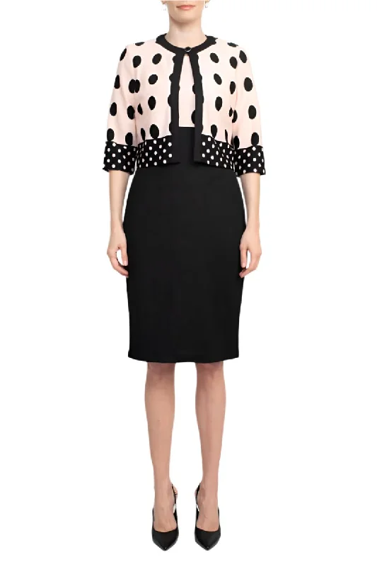 Prairie DressDanny & Nicole Boat Neck Sleeveless Zipper Back Polka Dot Print PK Jacket Dress