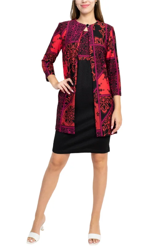 Long-sleeve DressDanny & Nicole Scoop Neck Sleeveless Multi Print Dress with Matching Jacket