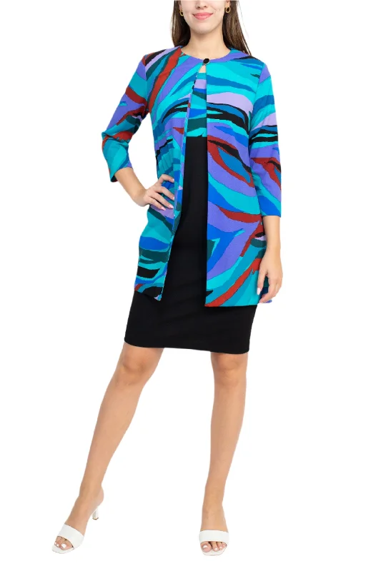 Slit DressDanny & Nicole Scoop Neck Sleeveless Zipper Back Multi Print Dress with Matching Jacket