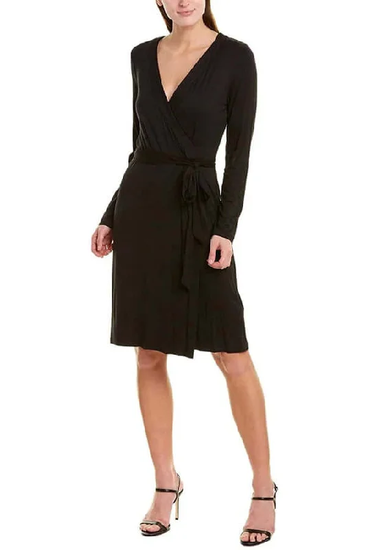 Bridal DressAdrianna Papell V-Neck Long Sleeve Solid Tie Side Rayon Jersey Faux Wrap Dress