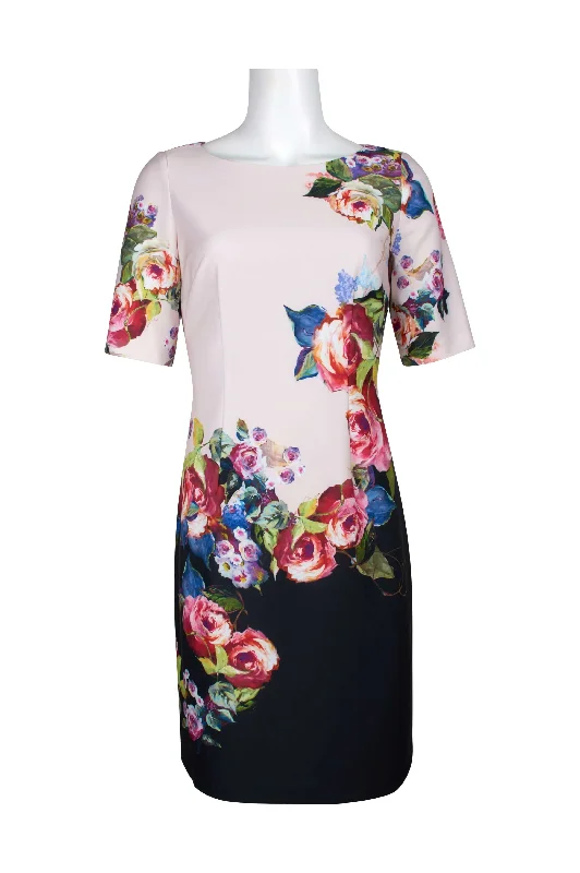 Tutu DressAdrianna Papell Boat Neck Short Sleeve Bodycon Zipper Back Floral Print Jersey Dress