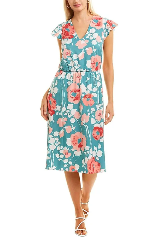 Kimono DressAdrianna Papell V-Neck Short Sleeve Tie Back Floral Print Jersey Dress