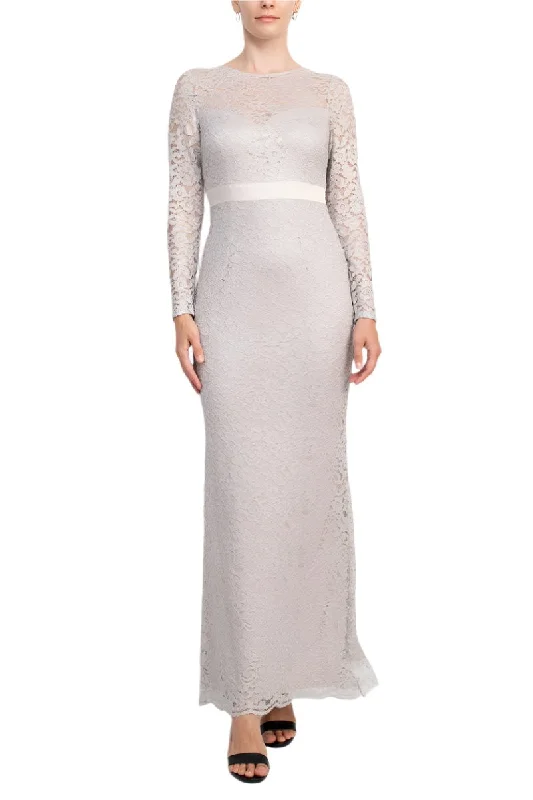 Wedding DressAdrianna Papell Crew Neck Long Sleeve Illusion Embellished Keyhole Zipper Back Lace Dress