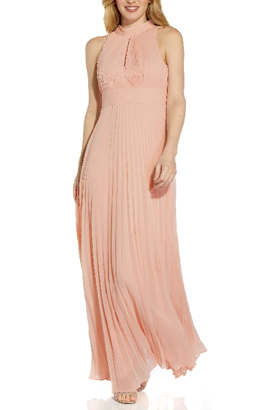 A-line DressAdrianna Papell Mock Neck Keyhole Sleeveless Ties At Neck Back Zipper Long Chiffon Dress