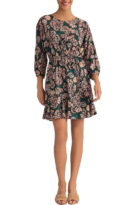 Slit DressDonna Morgan Crew Neck Long Sleeve Tie Waist Floral Print Keyhole Back Polyester Dress