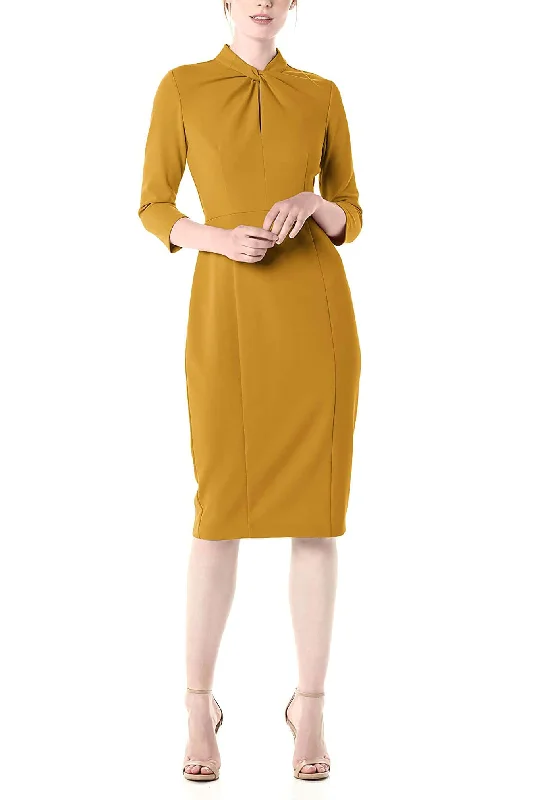 Empire Waist DressDonna Morgan High Neck Keyhole Front 3/4 Sleeve Bodycon Zipper Back Solid Dress