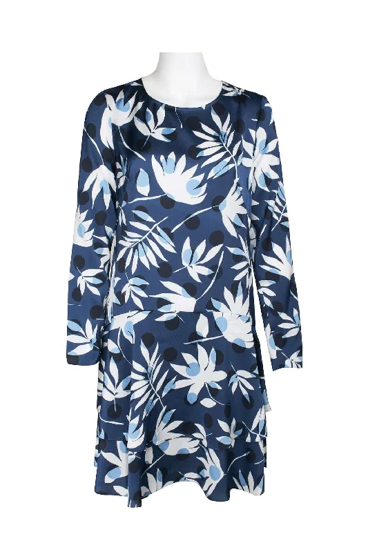 High-visibility DressMaggy London Boat Neck Long Sleeve Tiered Keyhole Back Button Closure Floral Print Polyester Dress