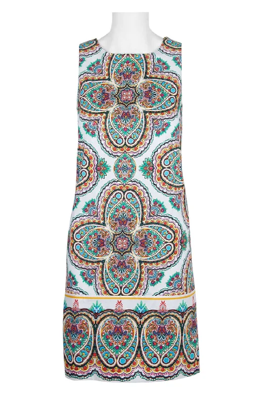 Slit DressLondon Times Scoop Neck Sleeveless Zipper Back Multi Print Cotton Dress