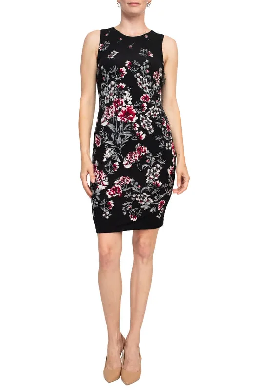 Shirt DressCatherine Malandrino Crew Neck Sleeveless Floral Print Key Hole Back Jersey Dress