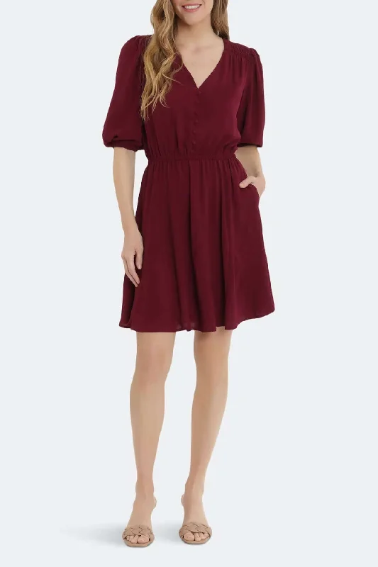 Utility DressLondon Times V-Neck Faux Button Front 3/4 Sleeve Elastic Cuff’s Elastic Waist A-Line Dress