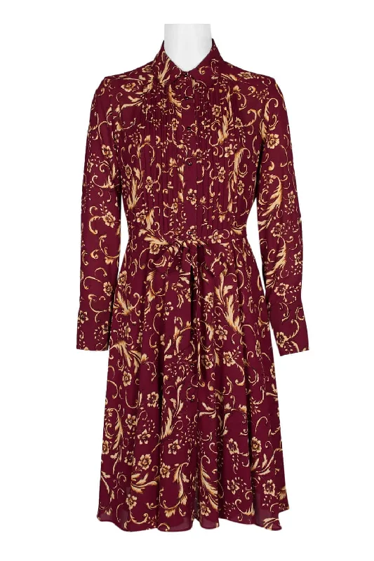 Spaghetti Strap DressNANETTE Nanette Lepore Collared Long Sleeve Button Down Tie Waist Paisley Print Polyester Dress